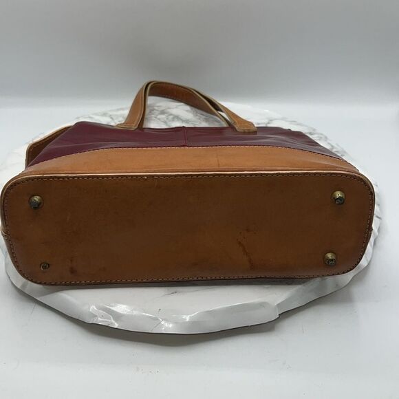 MONSAC ORIGINAL Vintage Red and Tan Leather Handbag Purse - Picture 5 of 8